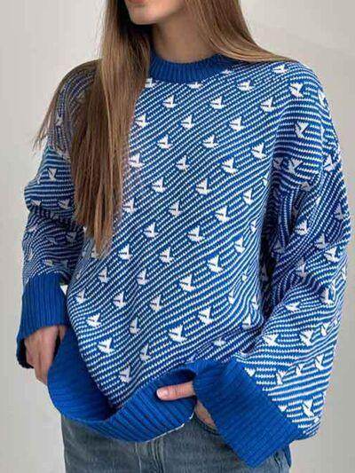 Contrast Round Neck Long Sleeve Sweater for Women Fashion