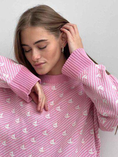 Contrast Round Neck Long Sleeve Sweater for Women Fashion